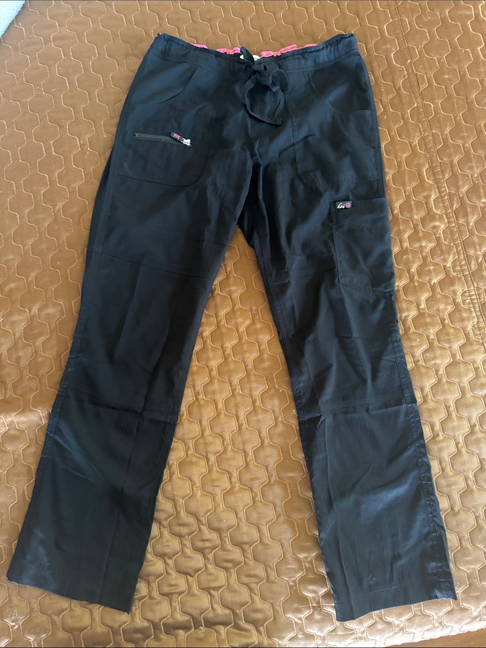 Straight-Leg Black Women's Pants with Pink Accent scrubs